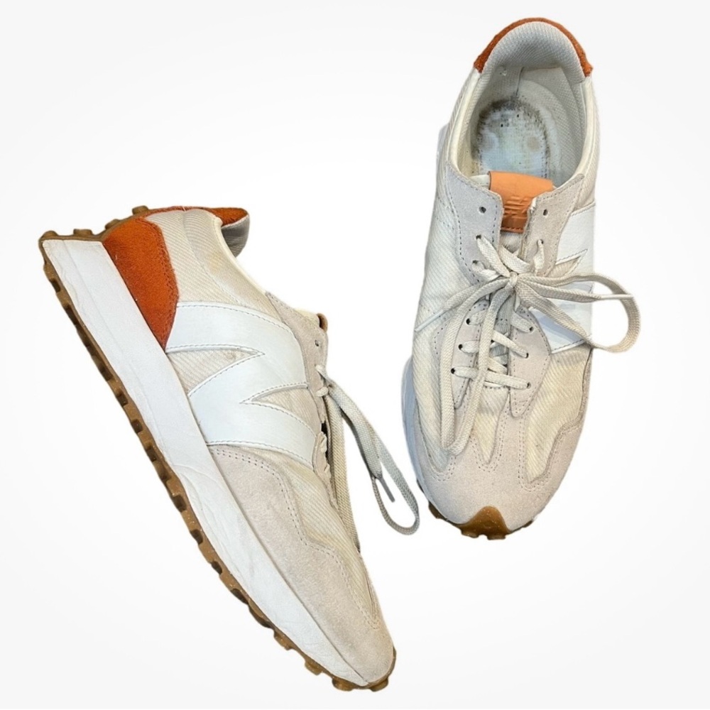 New Balance 327 size 12 - Stylish White Cream Orange Men's Sneakers (no inserts)